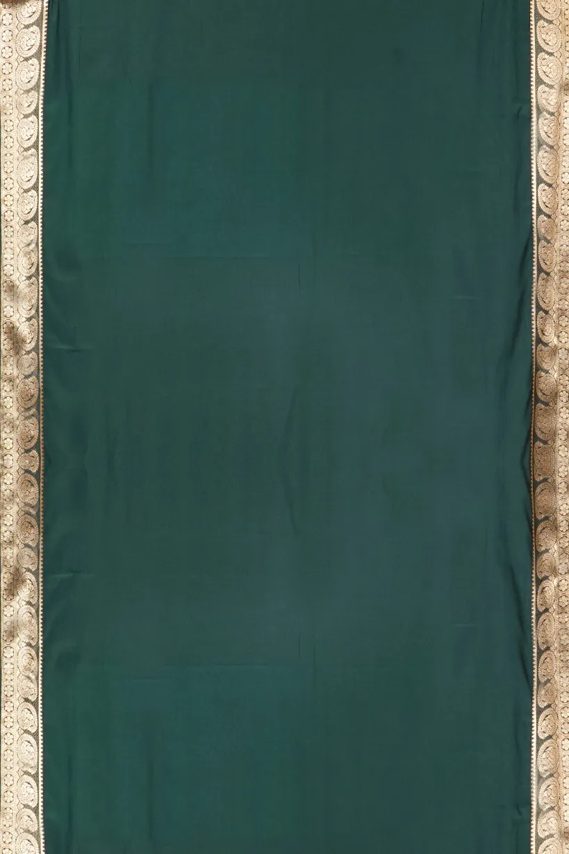 Emerald Green Semi Mysore Silk Saree with Antique Gold Zari Border - Image 2