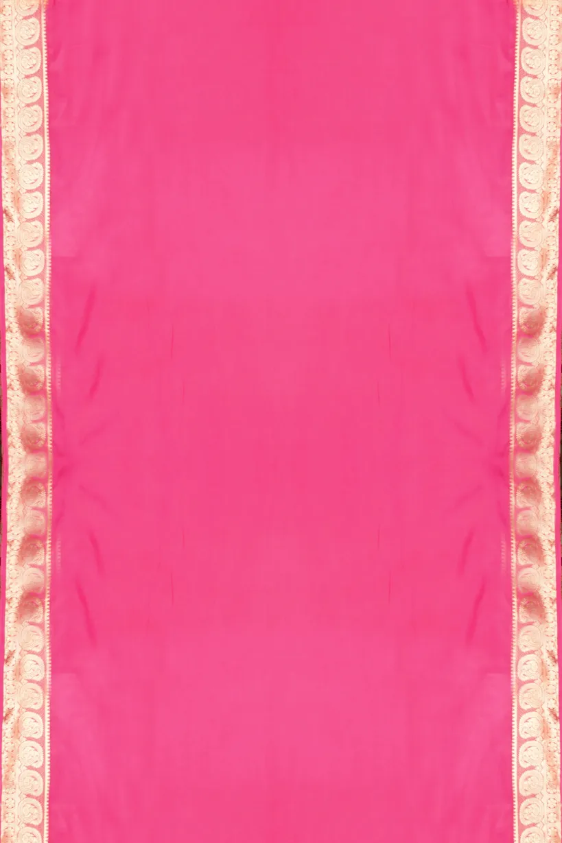 Hot Pink Semi Mysore Silk Saree with Gold Zari Border - Image 2