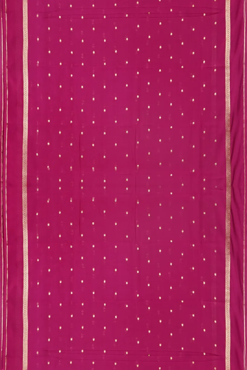 Magenta Semi Mysore Silk Saree with Gold Zari Buttas - Image 2