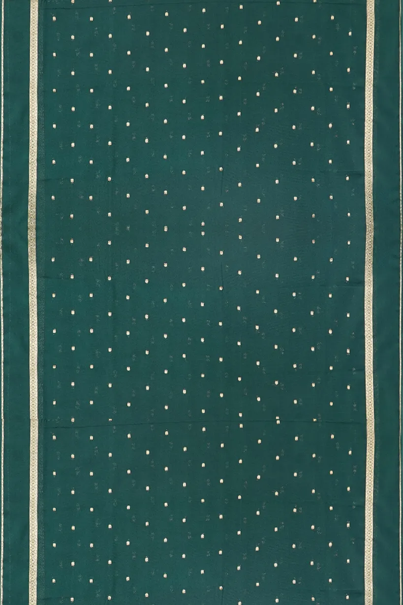 Bottle Green Semi Mysore Silk Saree with Gold Zari Buttas - Image 2