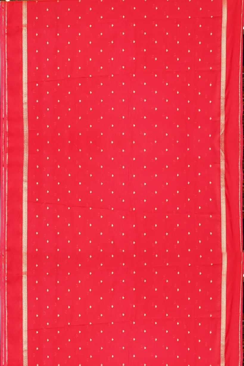Red Semi Mysore Silk Saree with Gold Zari Buttas - Image 2