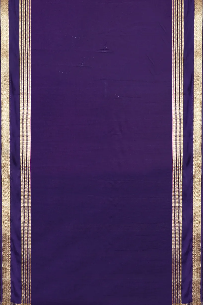 Purple Semi Mysore Silk Saree with Magenta Body and Gold Zari Border - Image 2