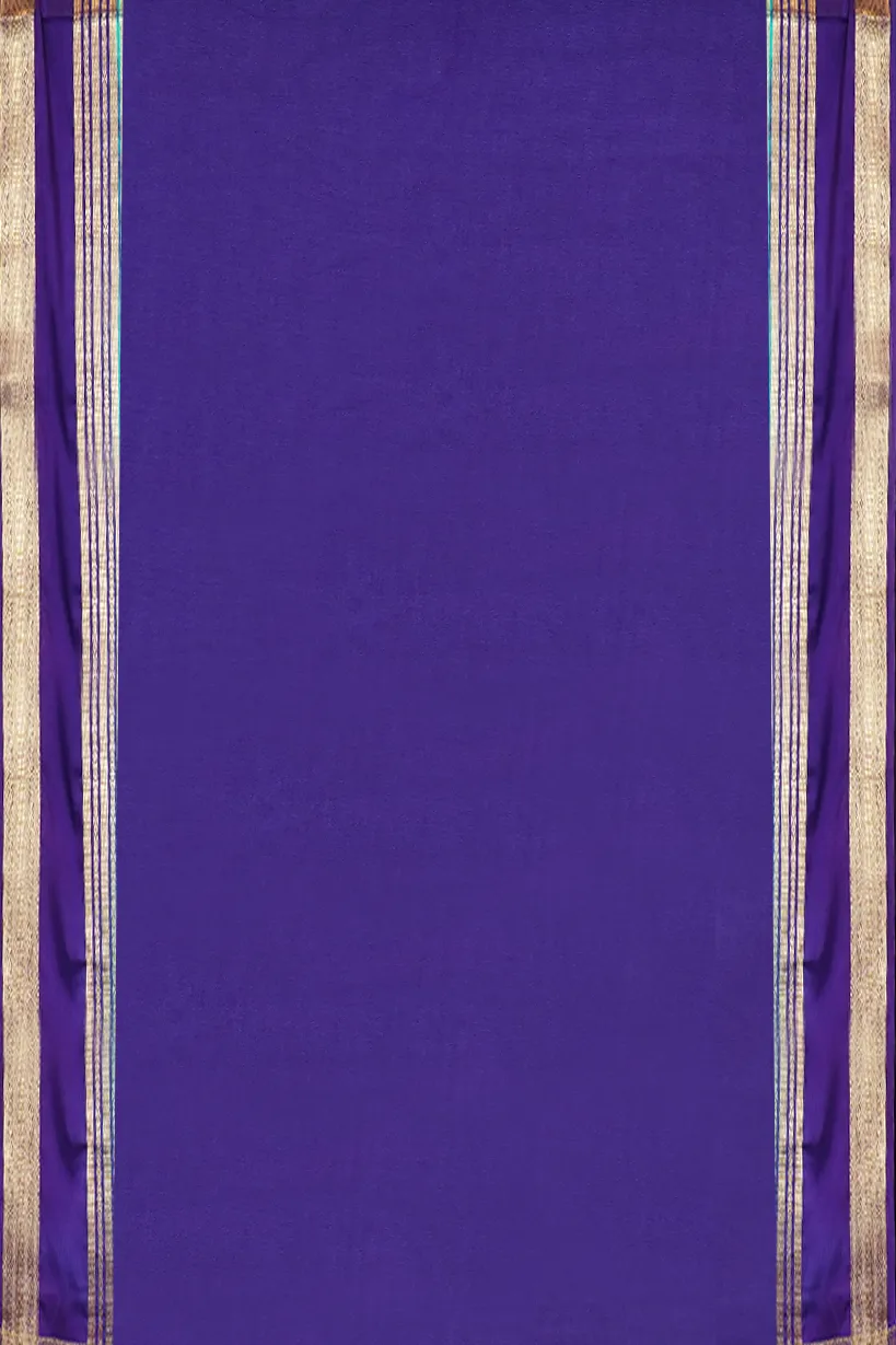 Aqua Blue Semi Mysore Silk Saree with Purple Contrast Border - Image 2