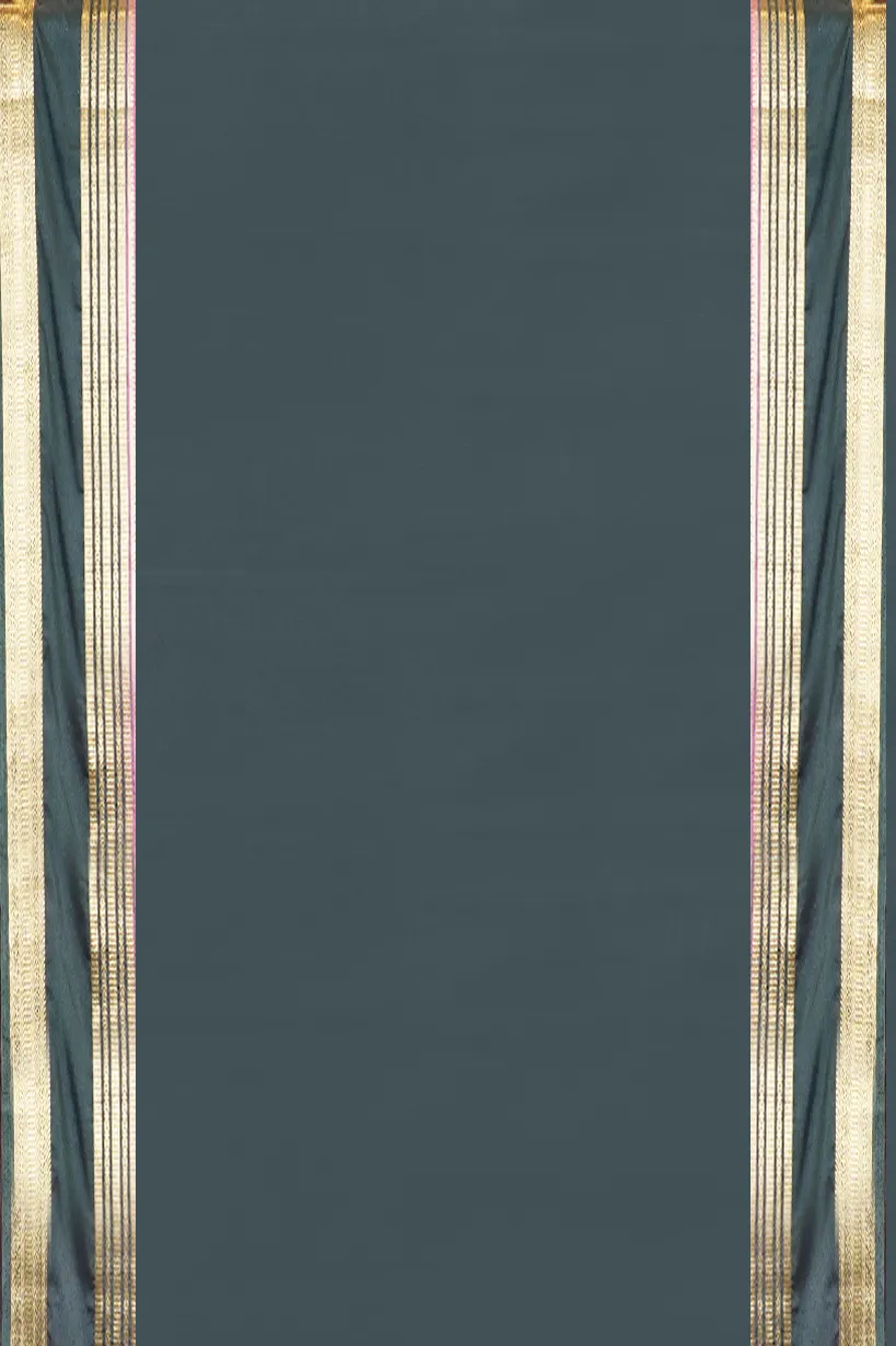 Pink Semi Mysore Silk Saree with Charcoal Grey Contrast Border - Image 2
