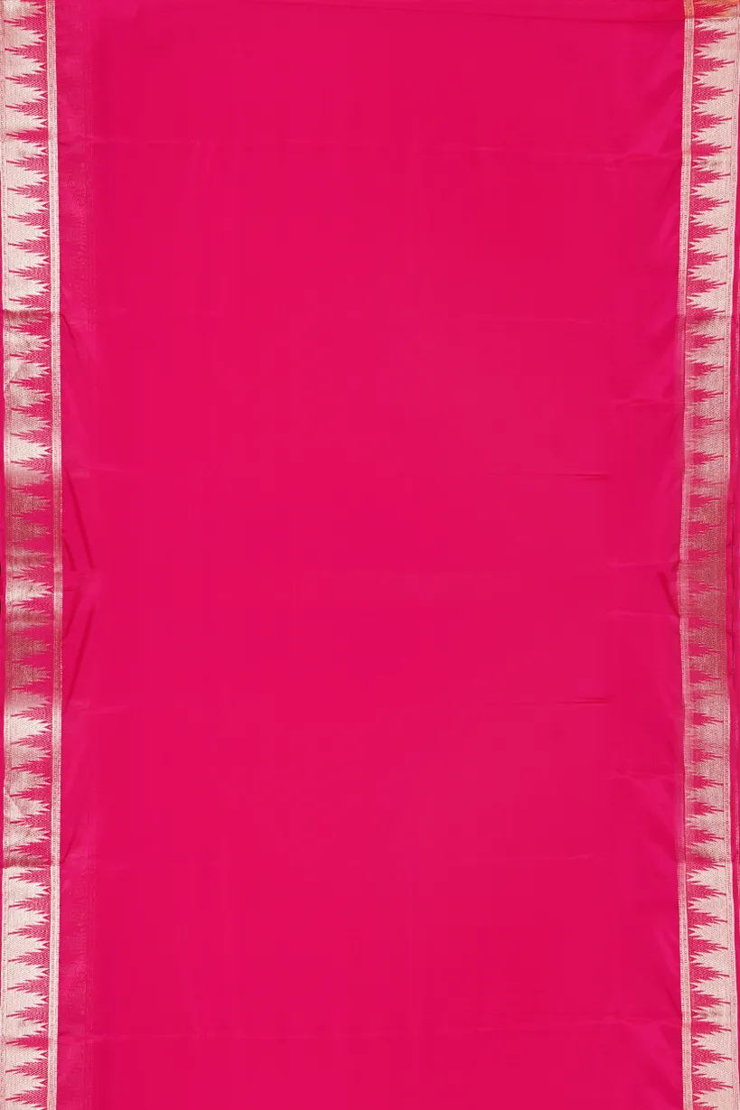 Hot Pink Semi Mysore Silk Saree with Gold Zari Border - Image 2