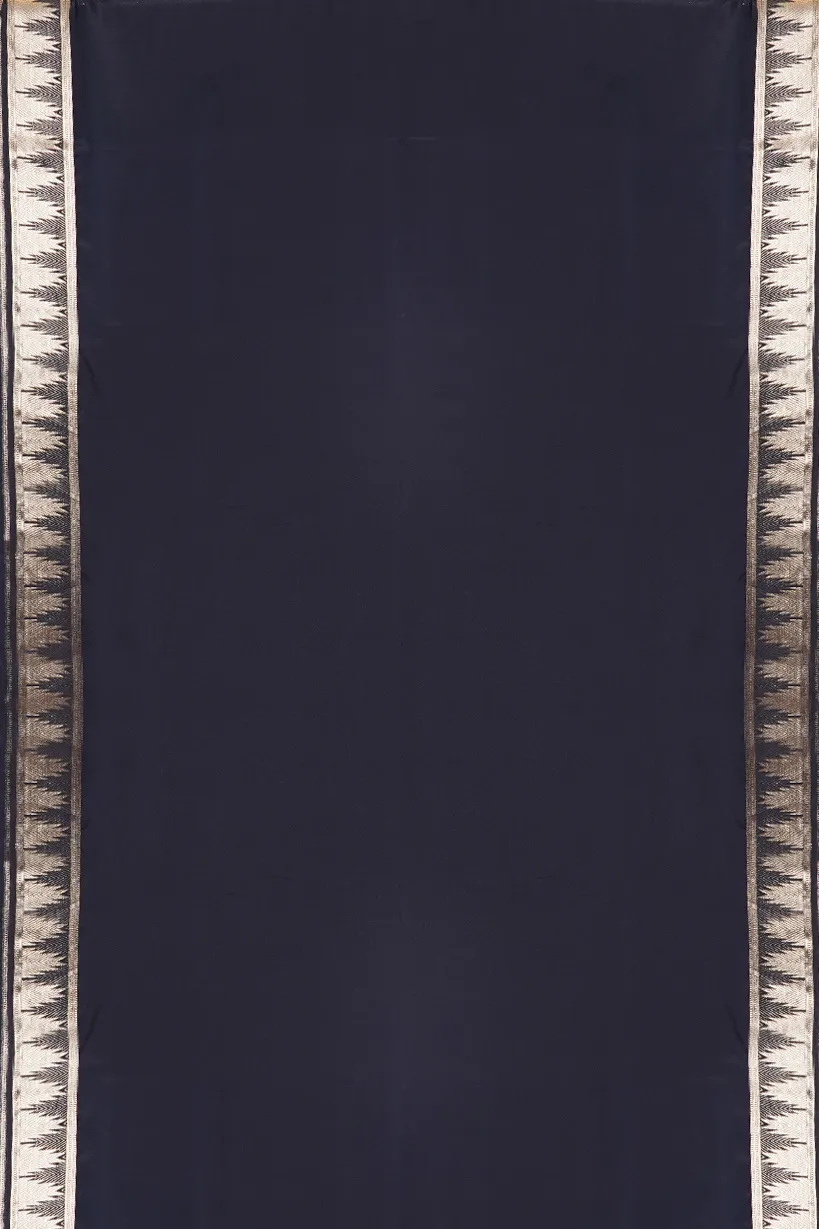 Midnight Blue Semi Mysore Silk Saree with Antique Gold Border - Image 2