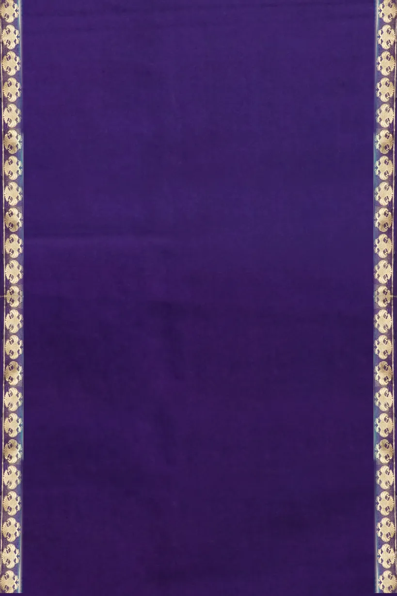 Aqua Semi Mysore Silk Saree with Royal Purple Contrast Border - Image 2