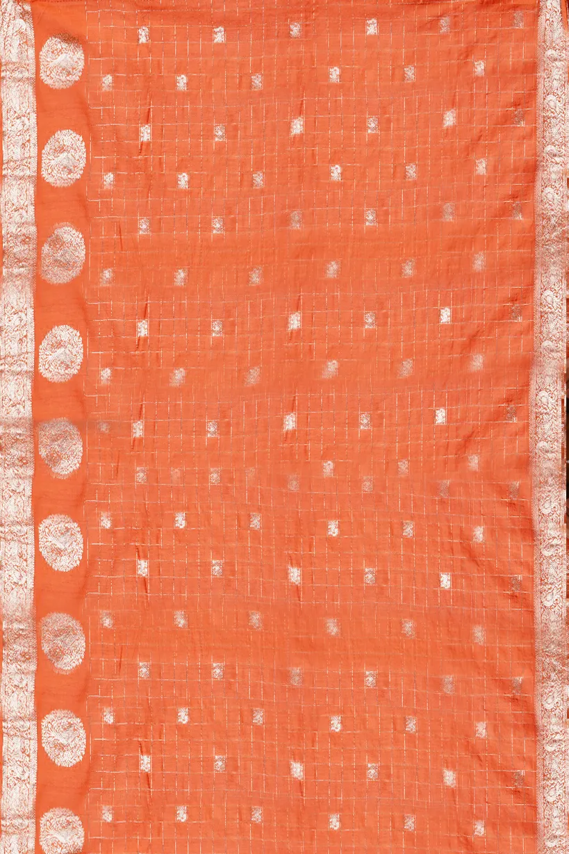 Coffee Brown Semi Raw Silk Saree with Orange Zari Border - Image 2