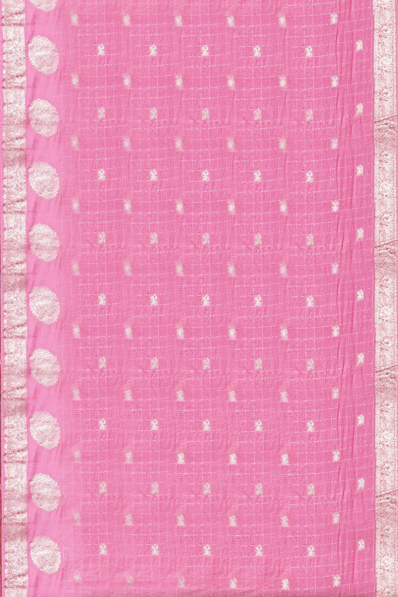 Rani Pink Semi Raw Silk Saree with Lavender Zari Border - Image 2