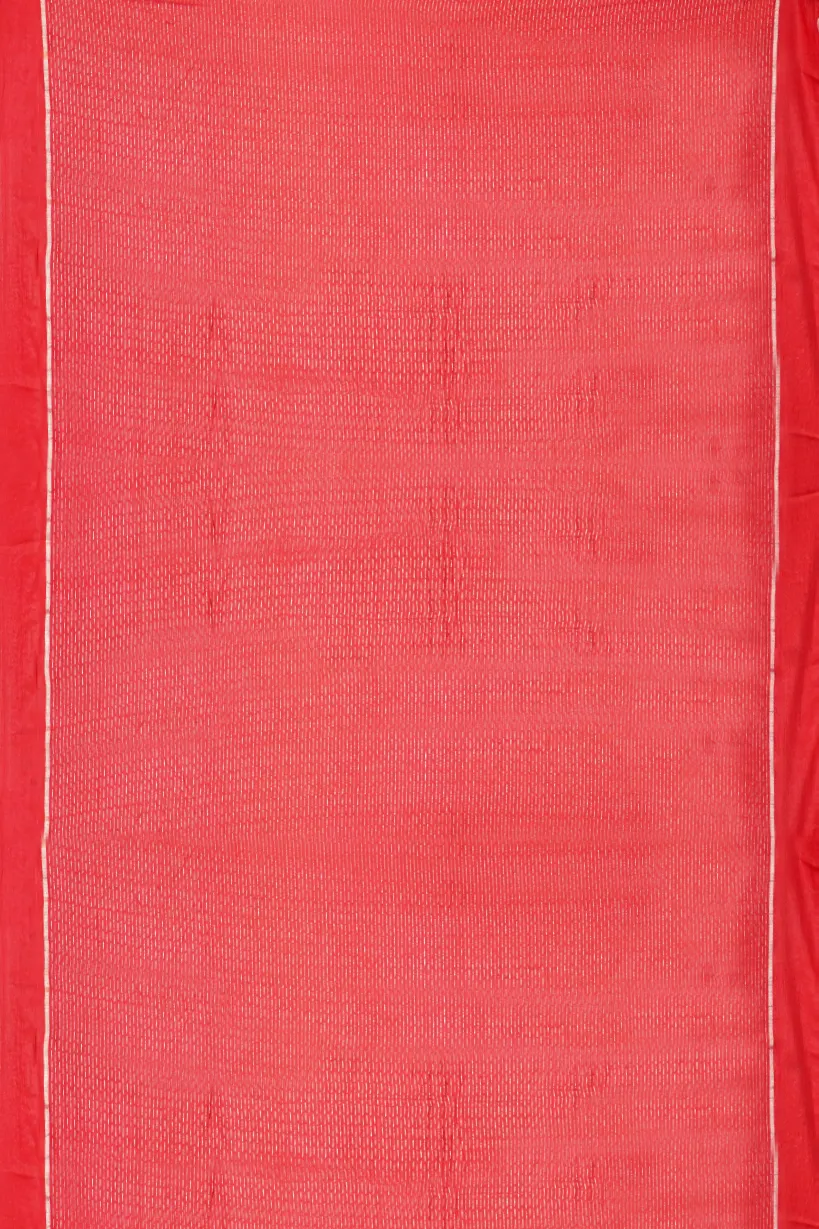 Bright Red Semi Raw Silk Saree with Floral Woven Border - Image 2