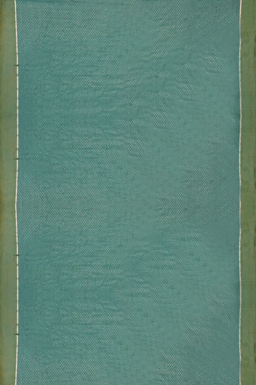 Sea Green Semi Raw Silk Saree with Floral Zari Border - Image 2