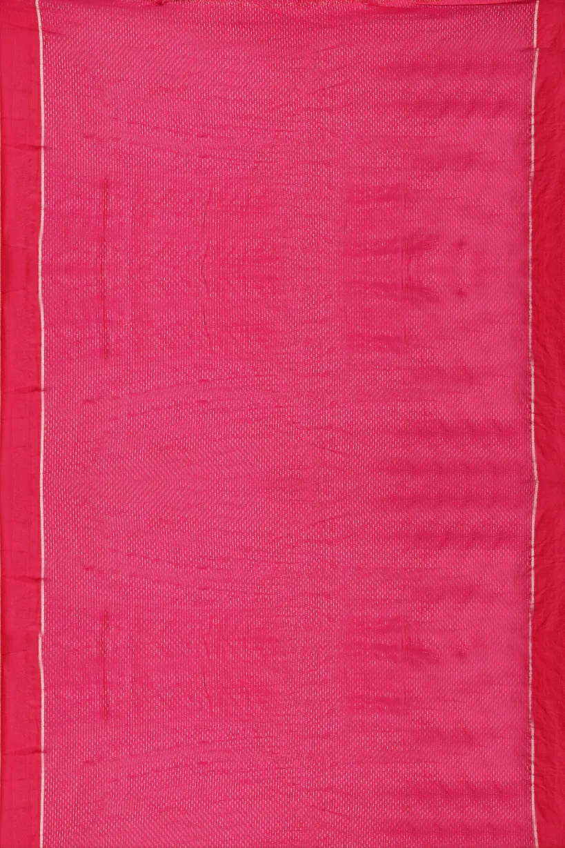 Rani Pink Semi Raw Silk Saree with Floral Zari Border - Image 2