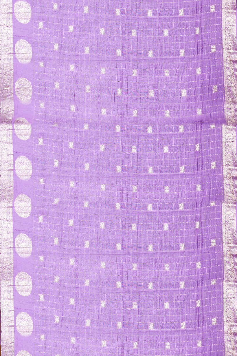 Royal Purple Semi Raw Silk Saree with Silver Zari Checks - Image 2
