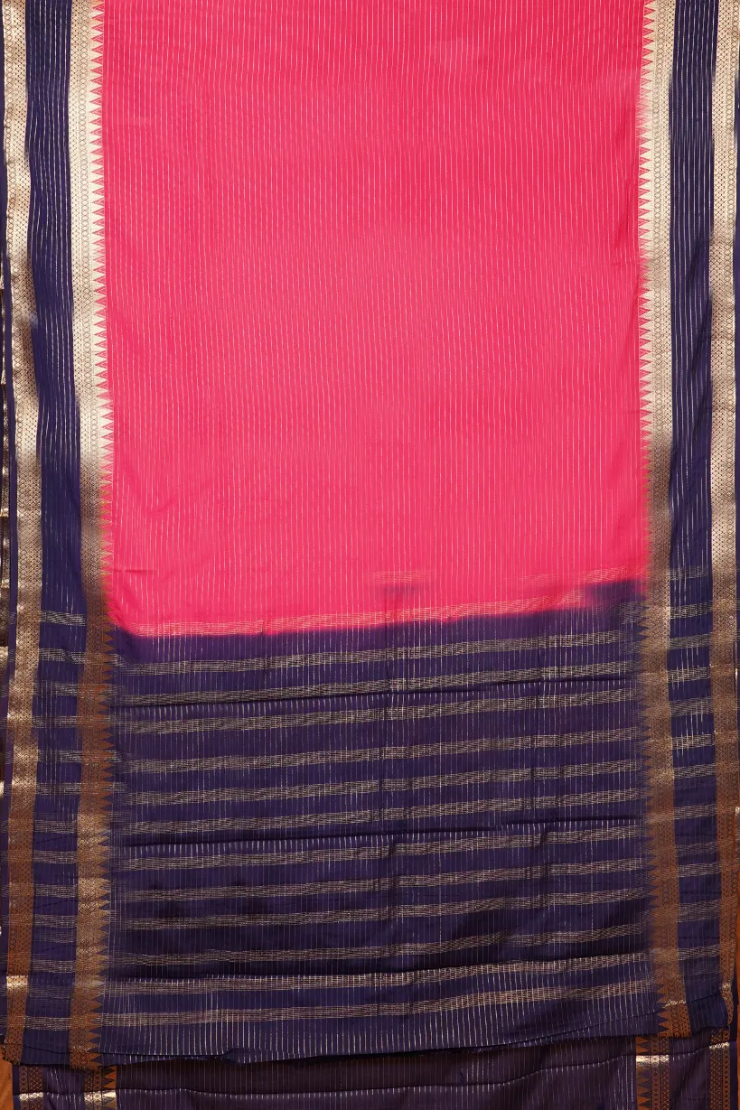 Pink Semi Mysore Silk Saree with Navy Blue Border