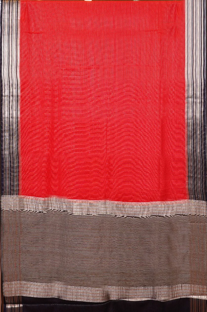 Tomato Red Semi Mysore Silk Saree with Black Border