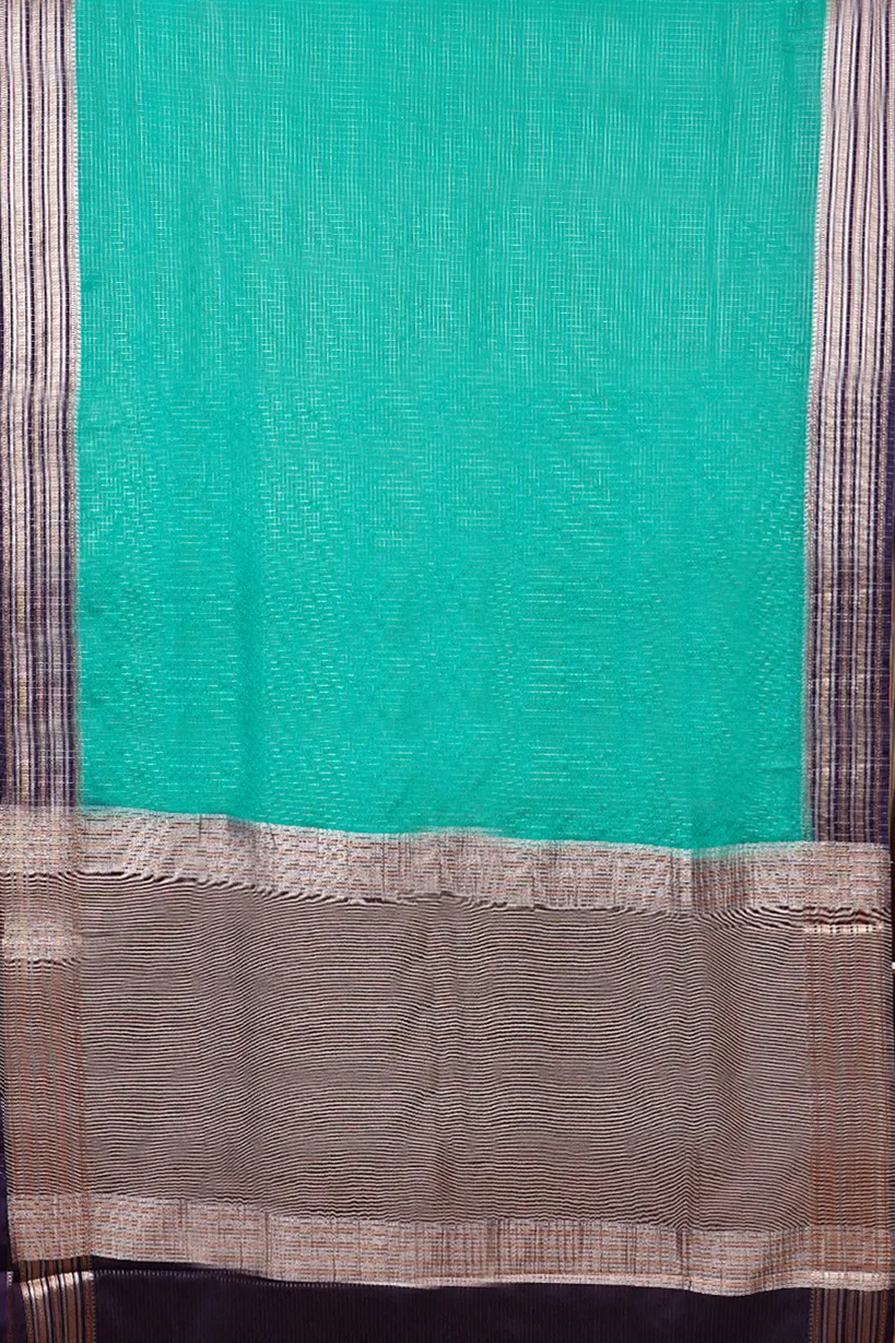 Aqua Green Semi Mysore Silk Saree with Navy Blue Border