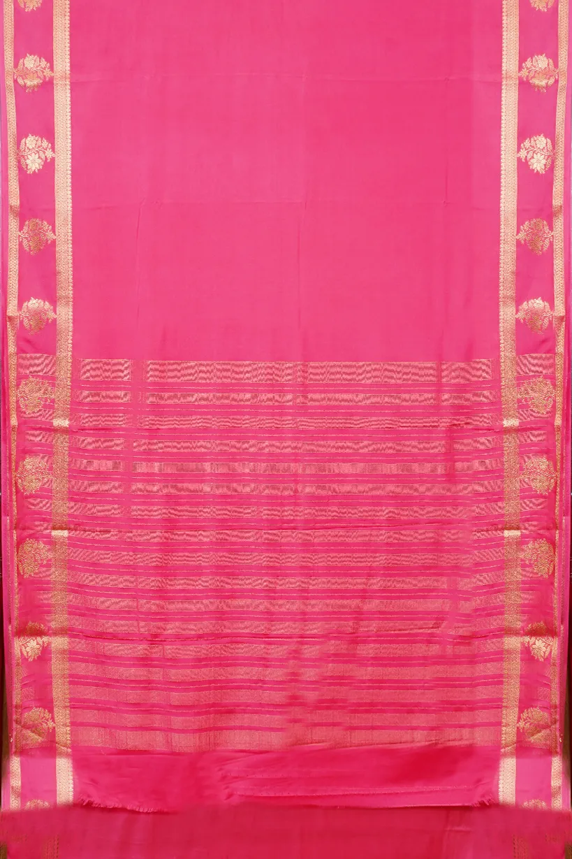 Rani Pink Semi Mysore Silk Saree with Floral Zari Border