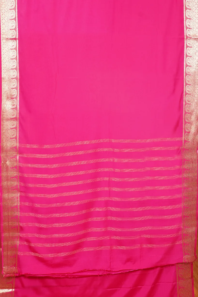 Hot Pink Semi Mysore Silk Saree with Antique Gold Zari Border