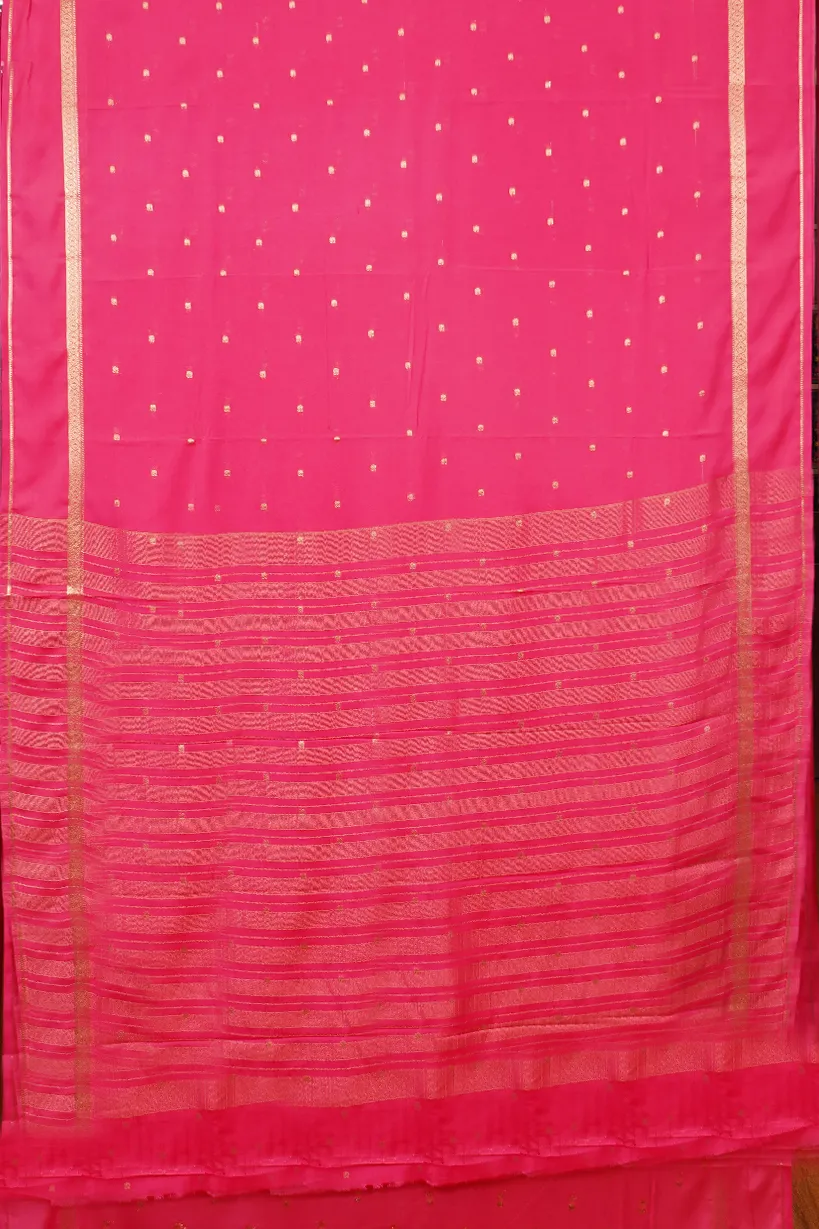 Pink Semi Mysore Silk Saree with Gold Zari Buttas