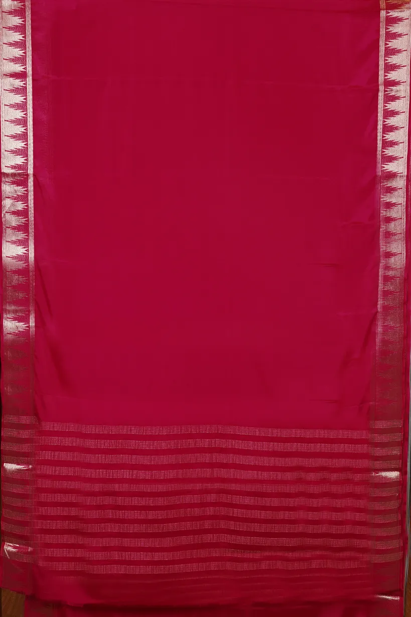 Deep Maroon Semi Mysore Silk Saree with Gold Zari Border