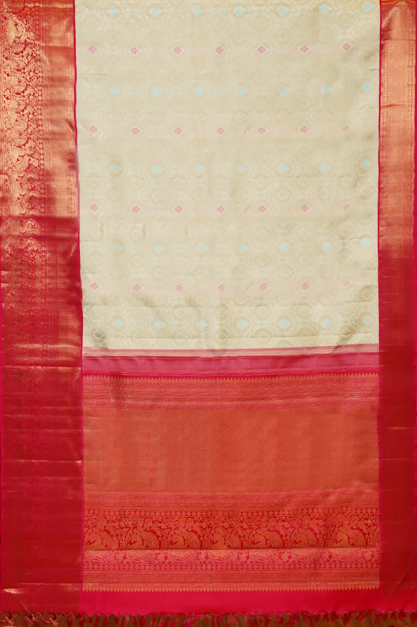 Cream & Red Kanchipuram Silk Saree