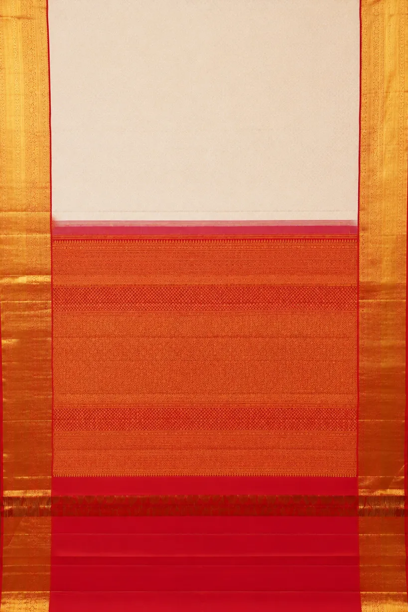 Ivory & Orange Kanchipuram Silk Saree