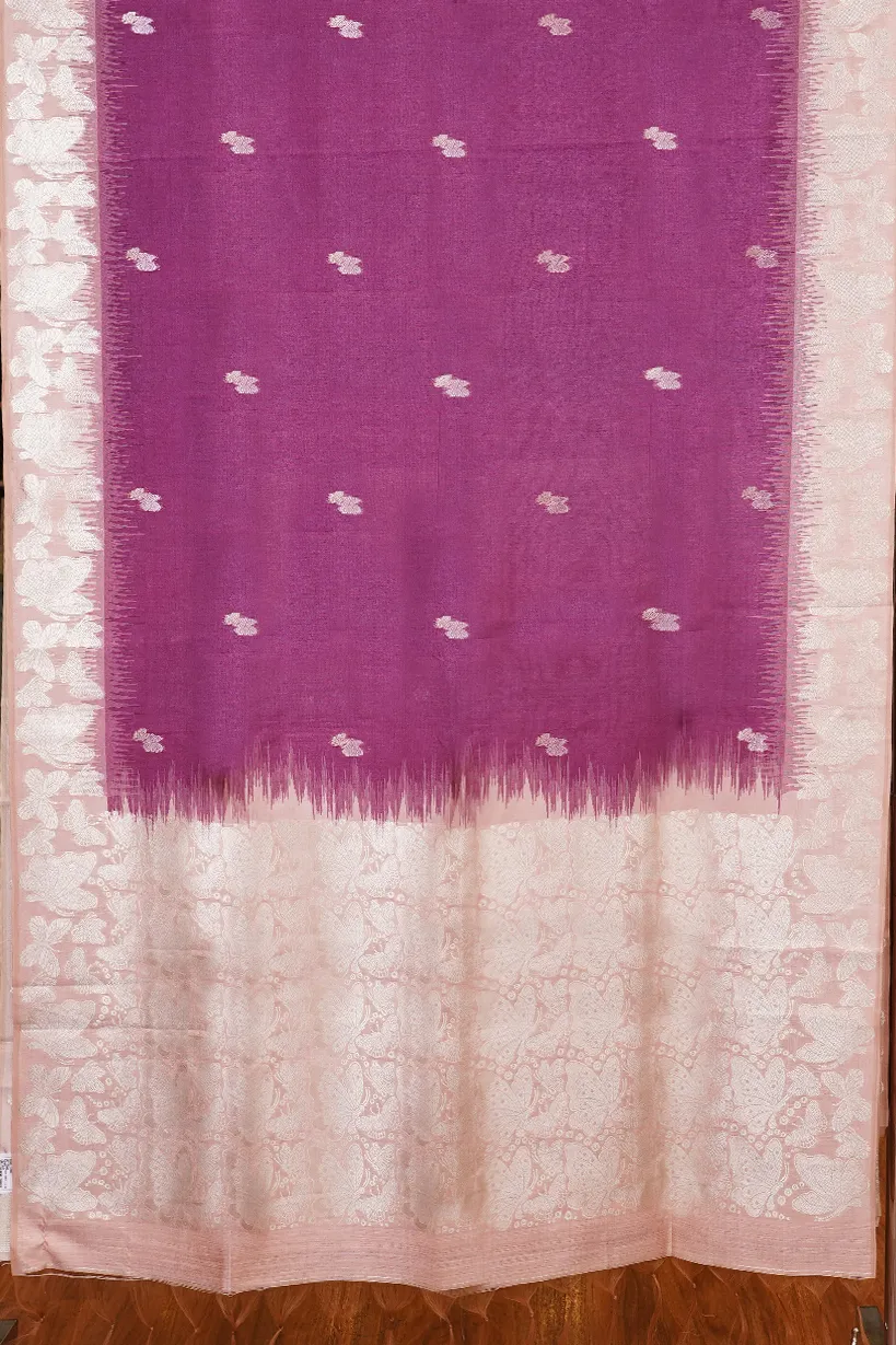Orchid Purple Semi Tussar Silk Saree with Lotus Zari Border