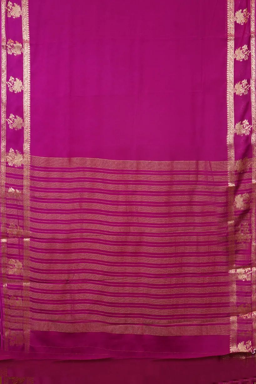Royal Purple Semi Mysore Silk Saree with Floral Zari Border