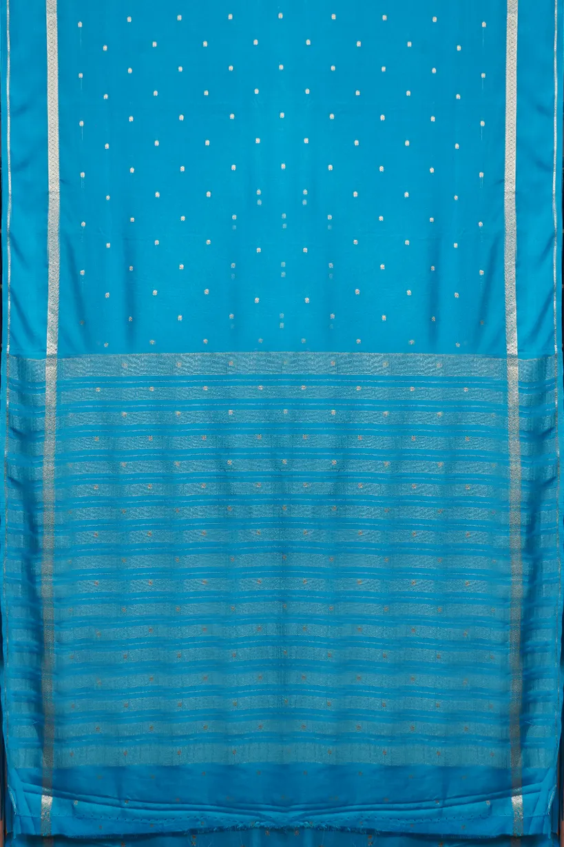 Sky Blue Semi Mysore Silk Saree with Silver Zari Buttas