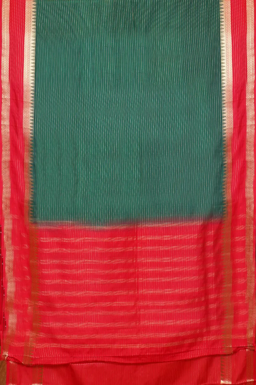 Teal Green Semi Mysore Silk Saree with Red Border