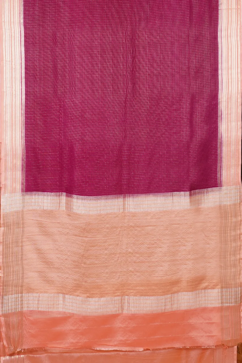 Magenta Semi Mysore Silk Saree with Peach Border