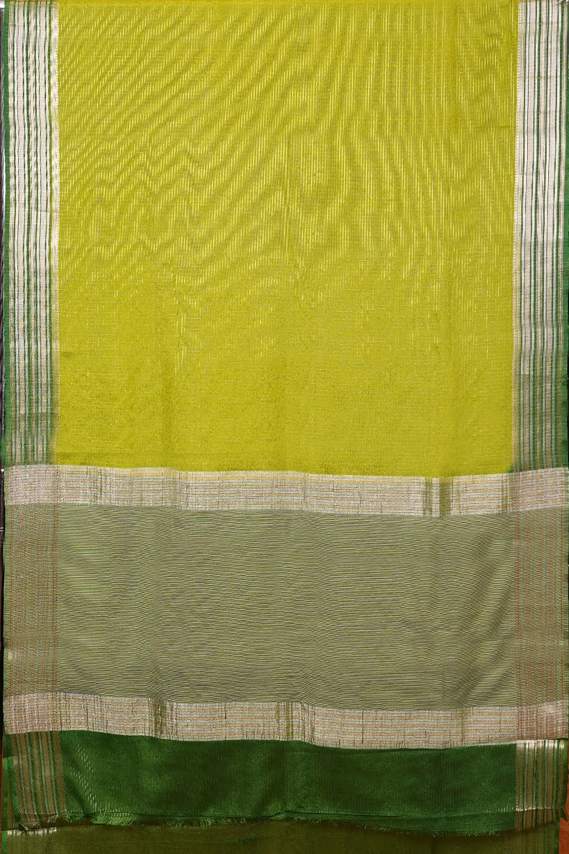 Lime Green Semi Mysore Silk Saree with Green Border