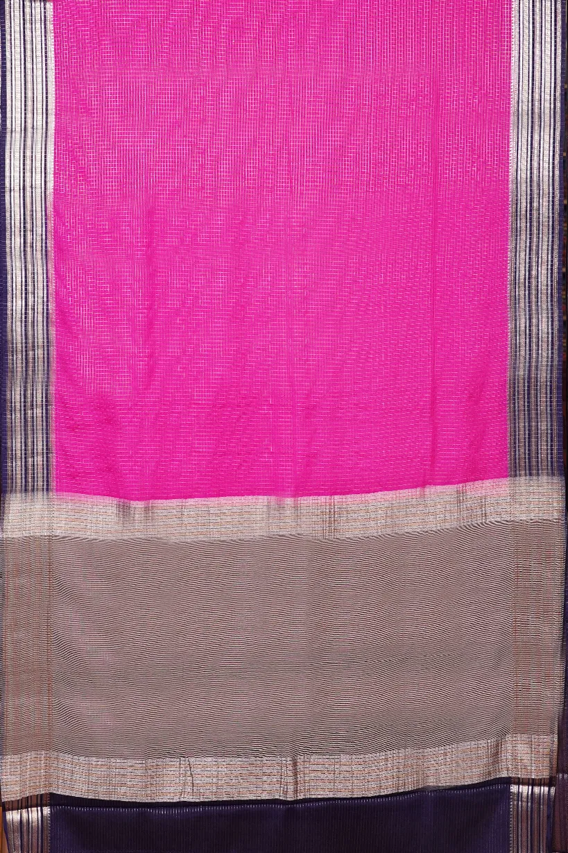 Hot Pink Semi Mysore Silk Saree with Navy Blue Border
