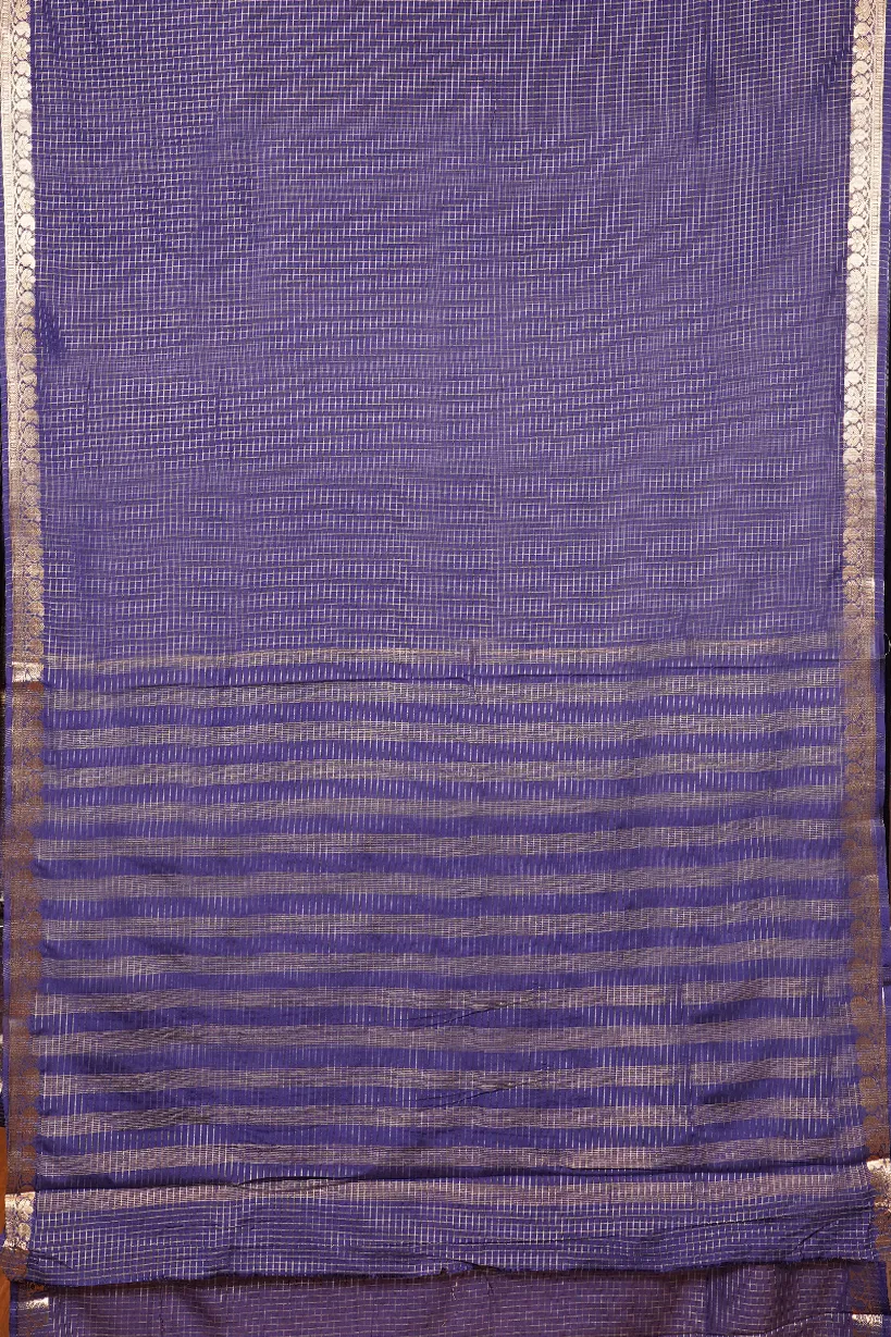Royal Blue Semi Mysore Silk Saree with Gold Zari Border