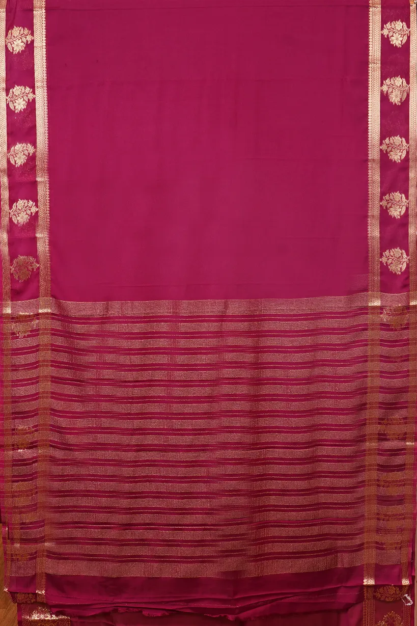 Magenta Semi Mysore Silk Saree with Floral Zari Border