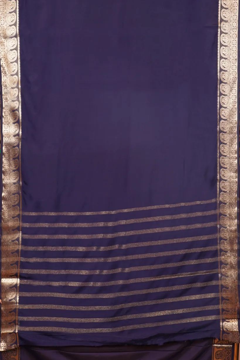Navy Blue Semi Mysore Silk Saree with Antique Gold Zari Border