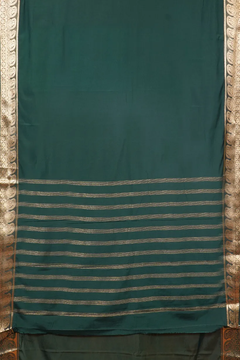 Emerald Green Semi Mysore Silk Saree with Antique Gold Zari Border