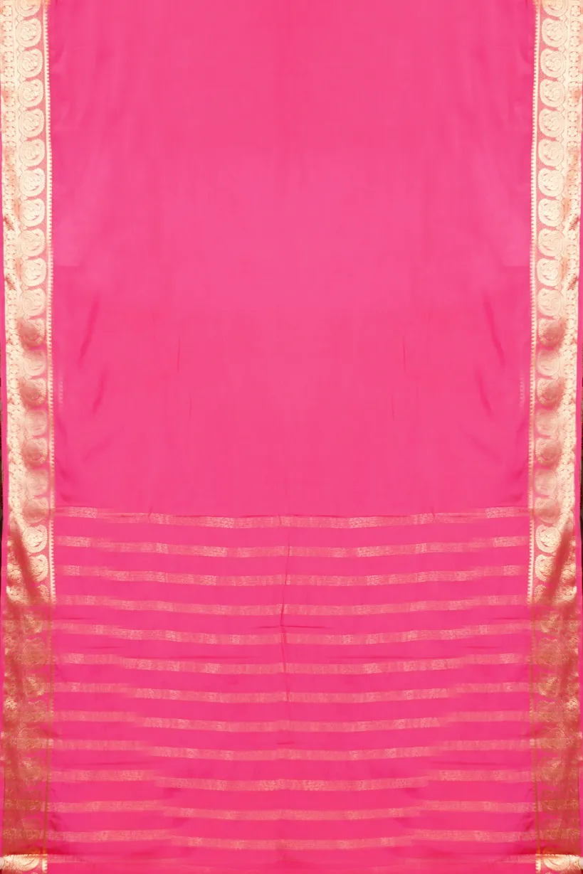 Hot Pink Semi Mysore Silk Saree with Gold Zari Border