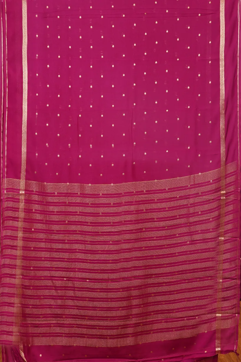 Magenta Semi Mysore Silk Saree with Gold Zari Buttas