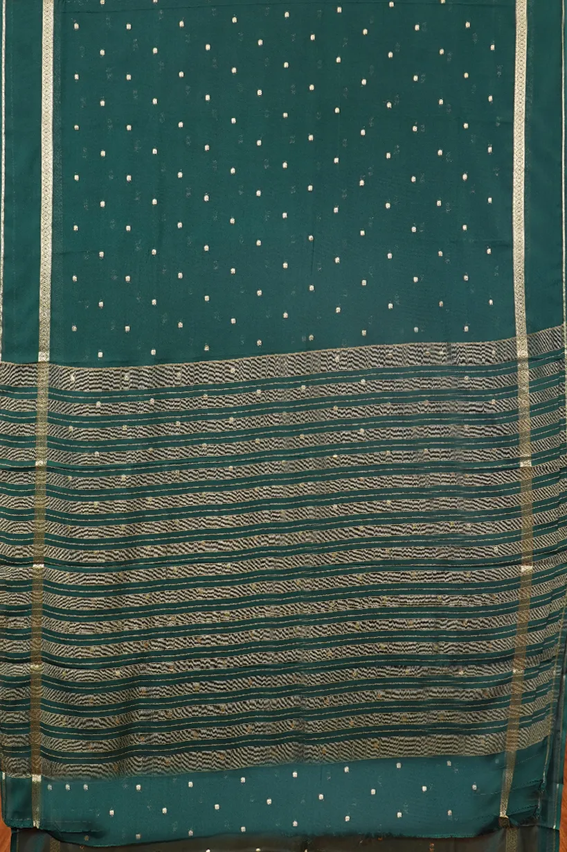 Bottle Green Semi Mysore Silk Saree with Gold Zari Buttas