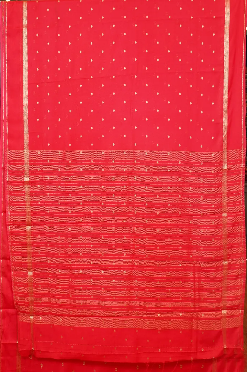 Red Semi Mysore Silk Saree with Gold Zari Buttas