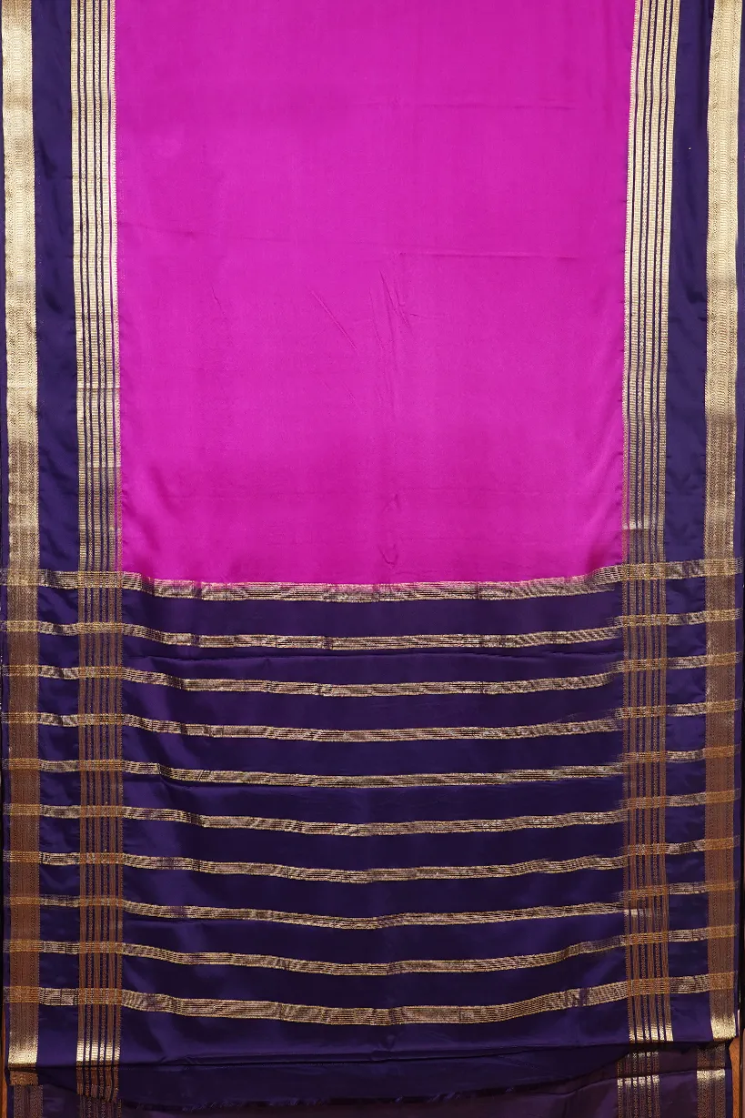 Purple Semi Mysore Silk Saree with Magenta Body and Gold Zari Border