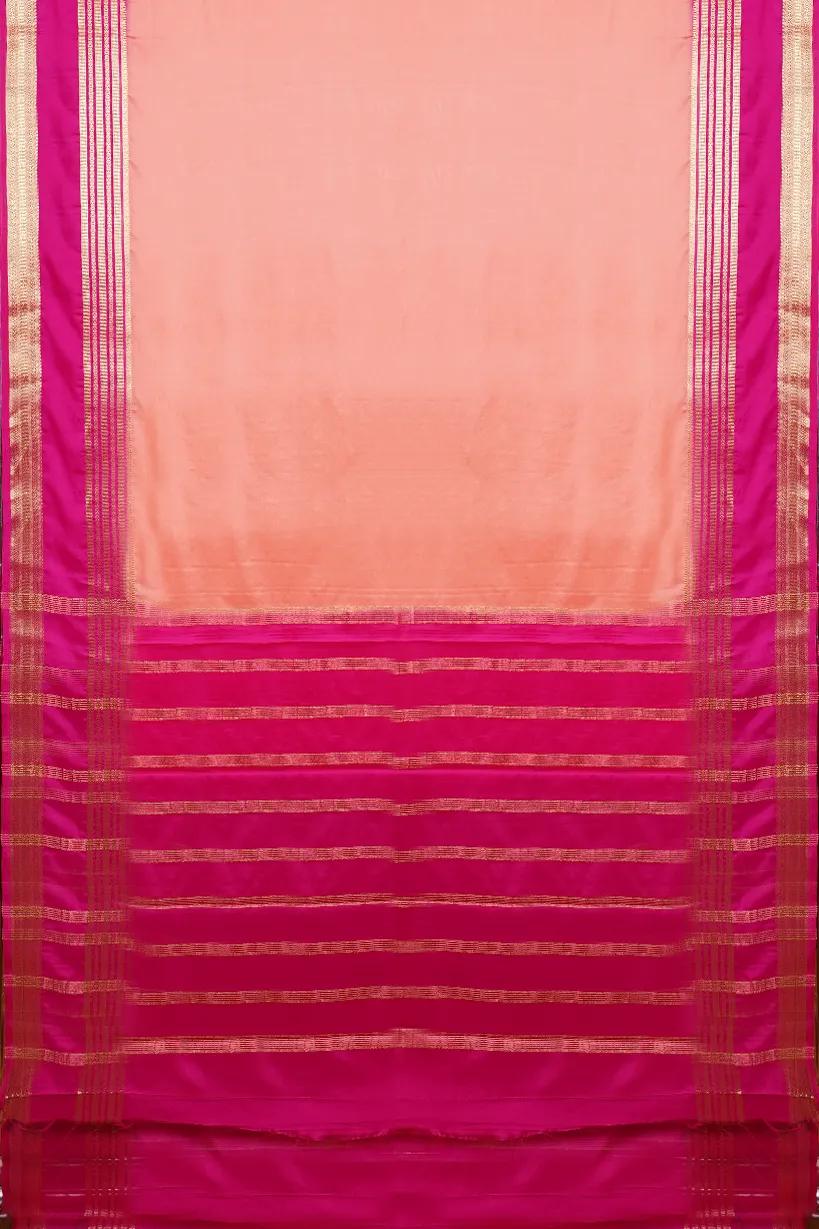 Peach Semi Mysore Silk Saree with Pink Contrast Border