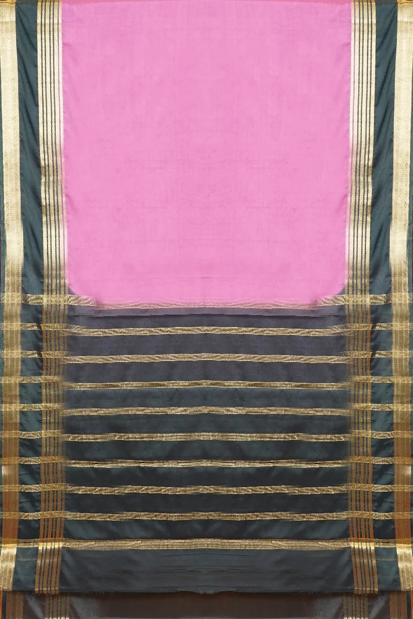 Pink Semi Mysore Silk Saree with Charcoal Grey Contrast Border