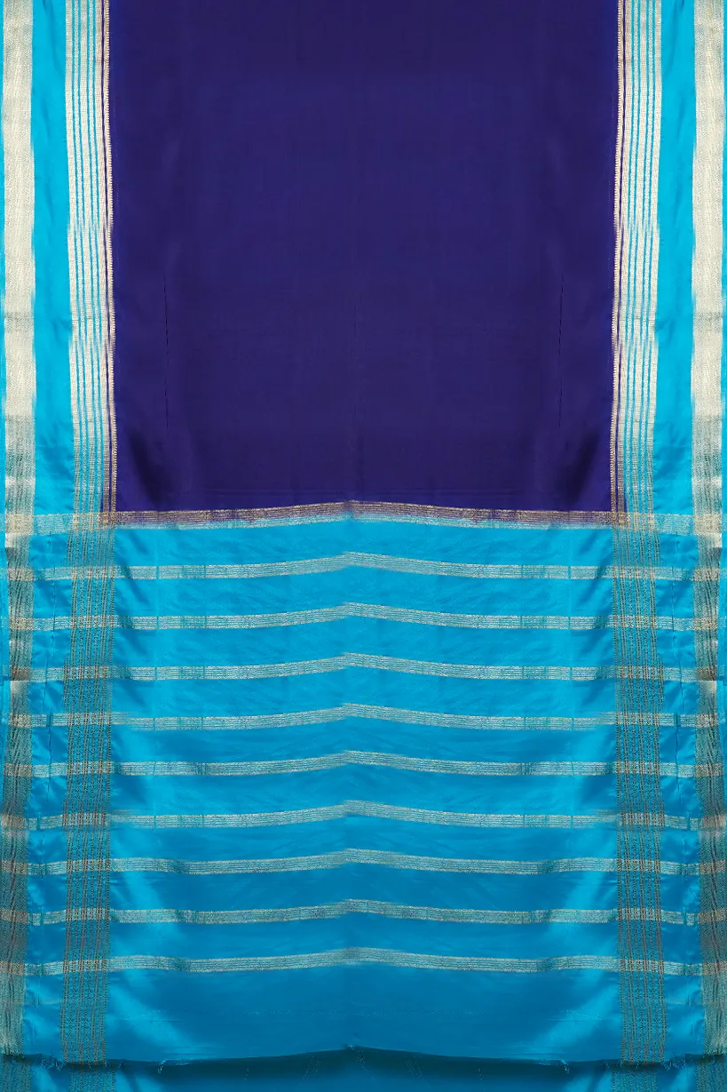 Royal Blue Semi Mysore Silk Saree with Aqua Blue Contrast Border
