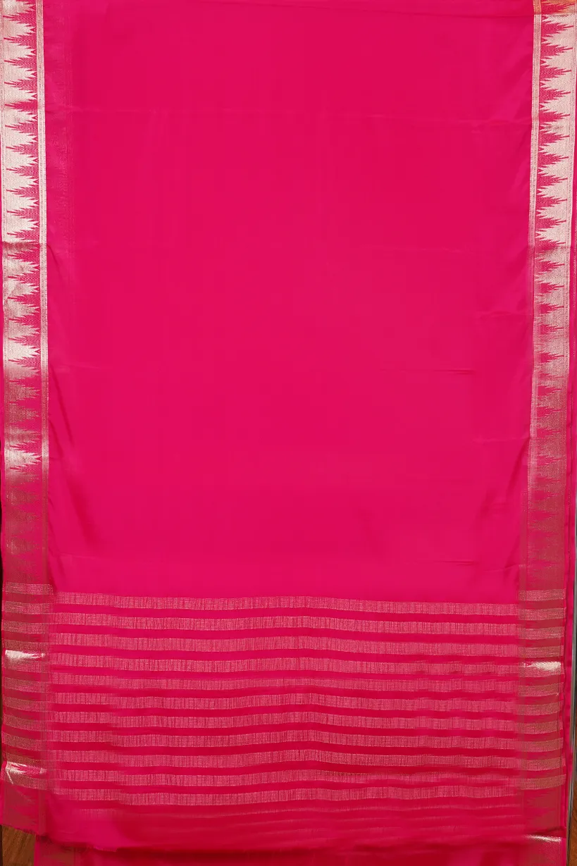Hot Pink Semi Mysore Silk Saree with Gold Zari Border