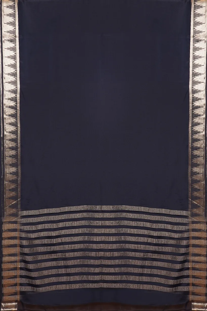 Midnight Blue Semi Mysore Silk Saree with Antique Gold Border