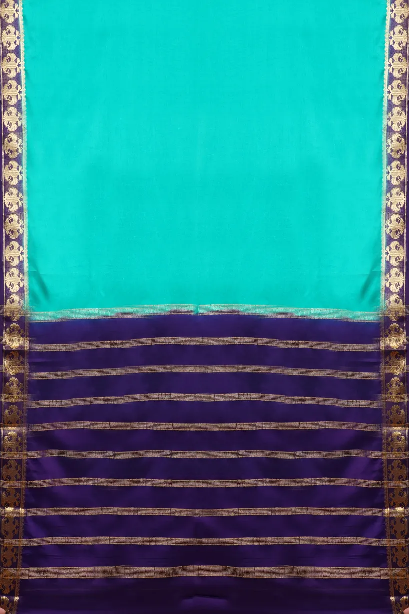 Aqua Semi Mysore Silk Saree with Royal Purple Contrast Border