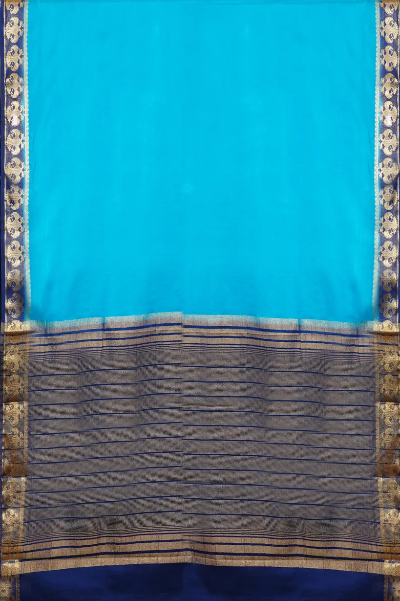 Sky Blue Semi Mysore Silk Saree with Royal Blue Contrast Border
