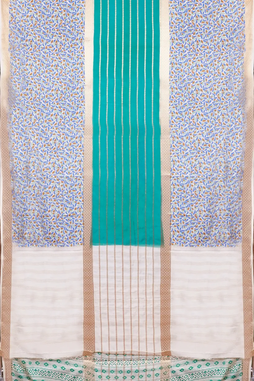 Sea Green Printed Saree with Ivory Border